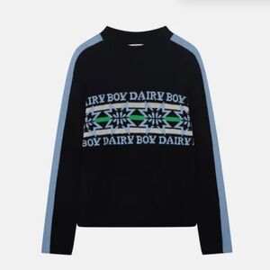 Dairy Boy Black and Blue Crew Neck Sweater